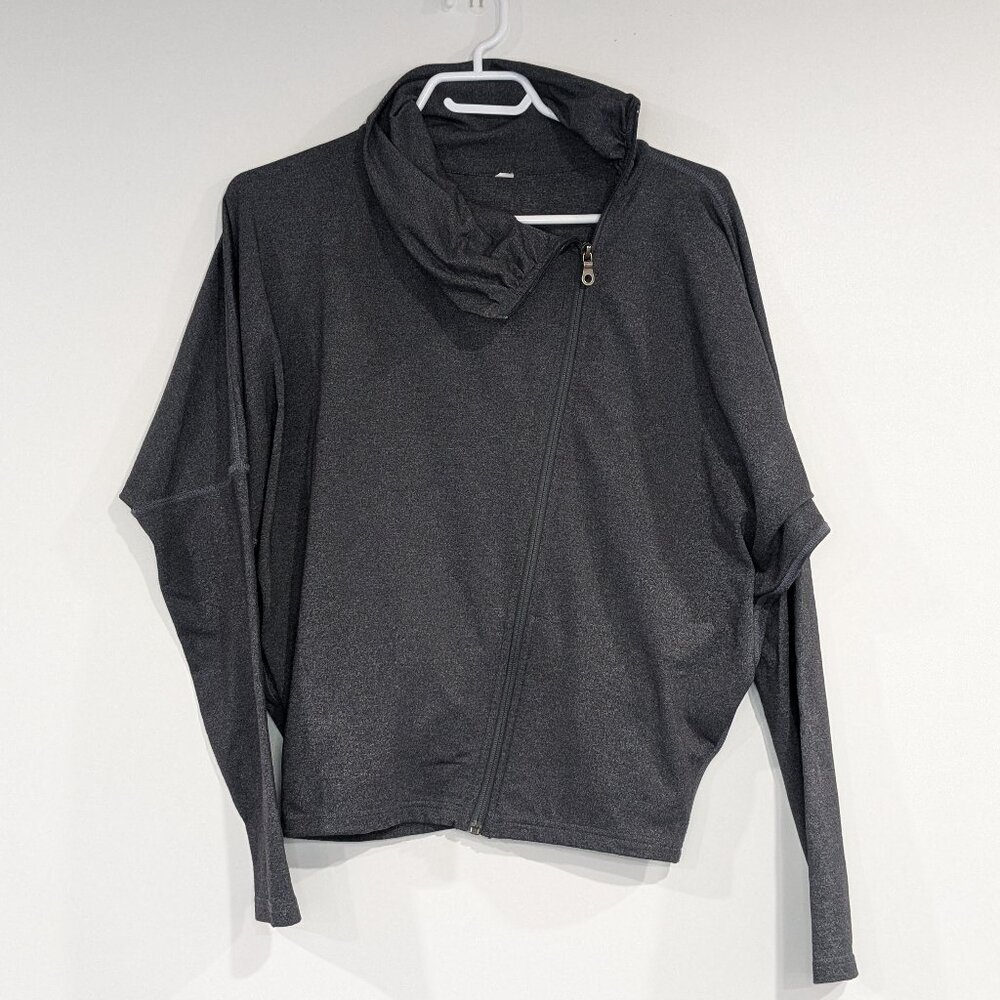 *3/$10* Karma Debi Asymmetrical Cowl Neck Zip Up Jacket Charcoal Grey Size Small